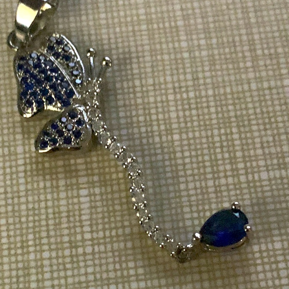 New Pretty small blue sapphire Cz’s delicate dainty  pendant only